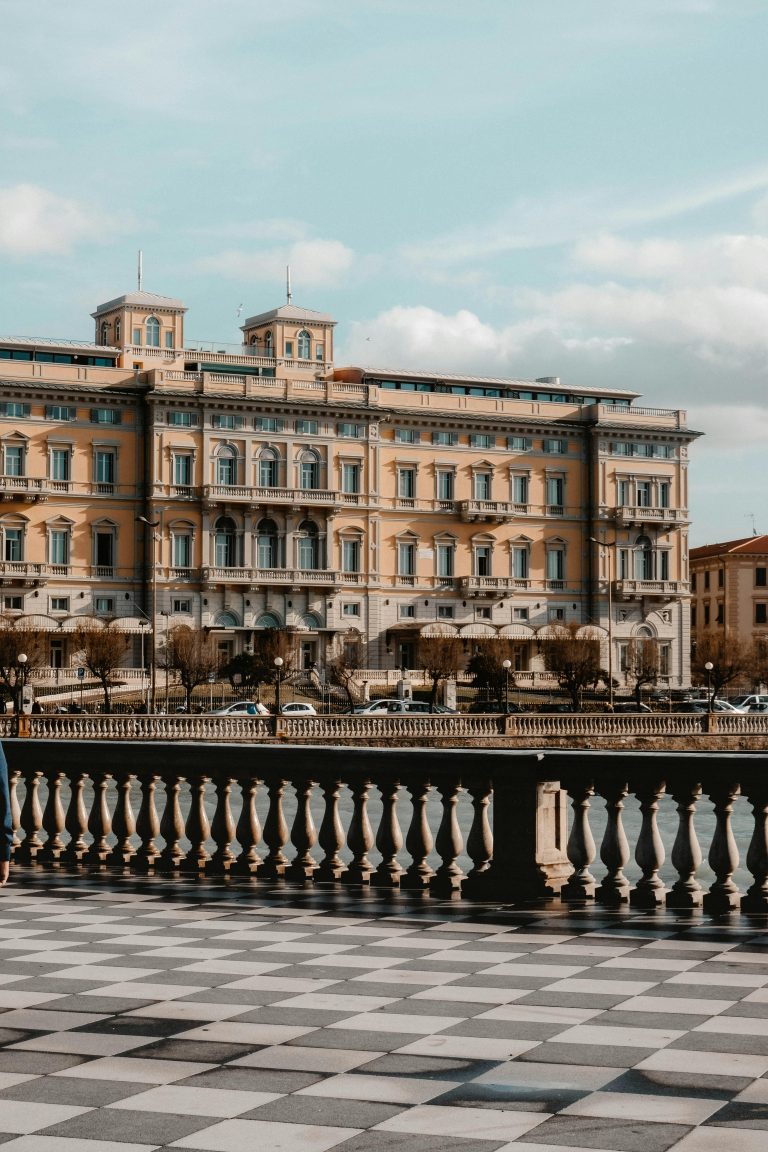 View of historic architecture from Terrazza Mascagni in Livorno, Italy.